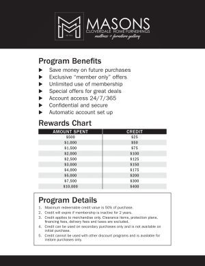 Mason's Furniture Rewards Chart