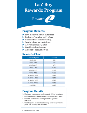 La-Z-Boy (Toronto and area) Rewards Chart